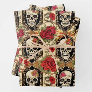 Day of the Dead Skull and Roses Pack Wrapping Paper Sheet