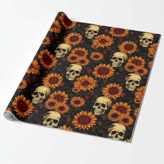 Day of the Dead Skull and Sunflowers Wrapping Paper