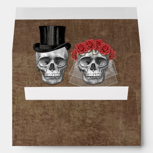 Day of the Dead Skull Couple Gothic Wedding Envelopes (Back (Bottom))