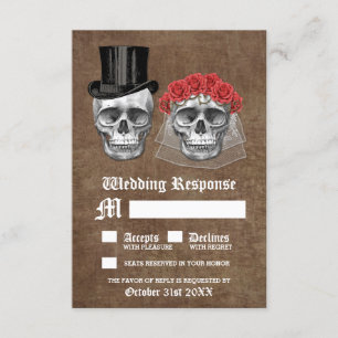 Day of the Dead Skull Couple Wedding RSVP Cards