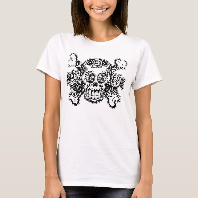 Day of the Dead Skull & Crossbones T-Shirt (Front)