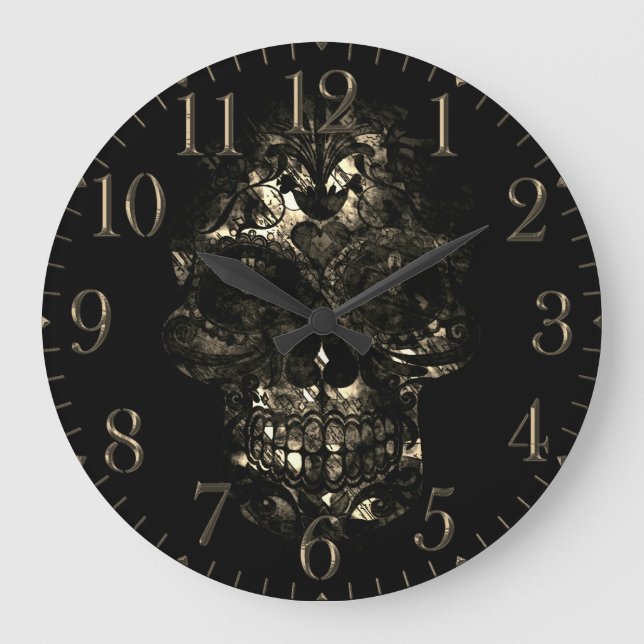 Day of the Dead Skull Death Mask Design Large Clock (Front)