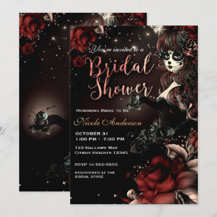 Day of the Dead Skull Girl Red Black Bridal Shower Invitation