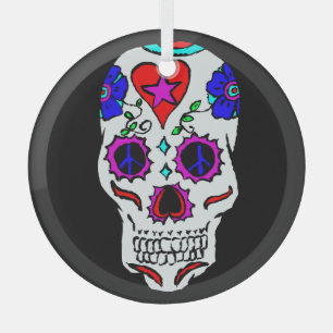 Day Of The Dead Skull Glass Tree Decoration