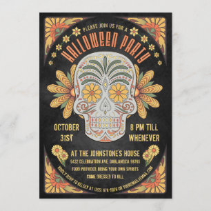Day of the Dead Skull Halloween Party Invitations