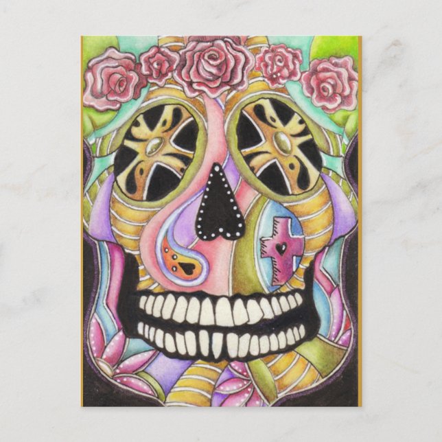 Day Of The Dead Skull 'n Roses Postcard (Front)