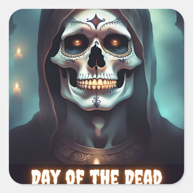 Day of the Dead Skull Square Sticker (Front)