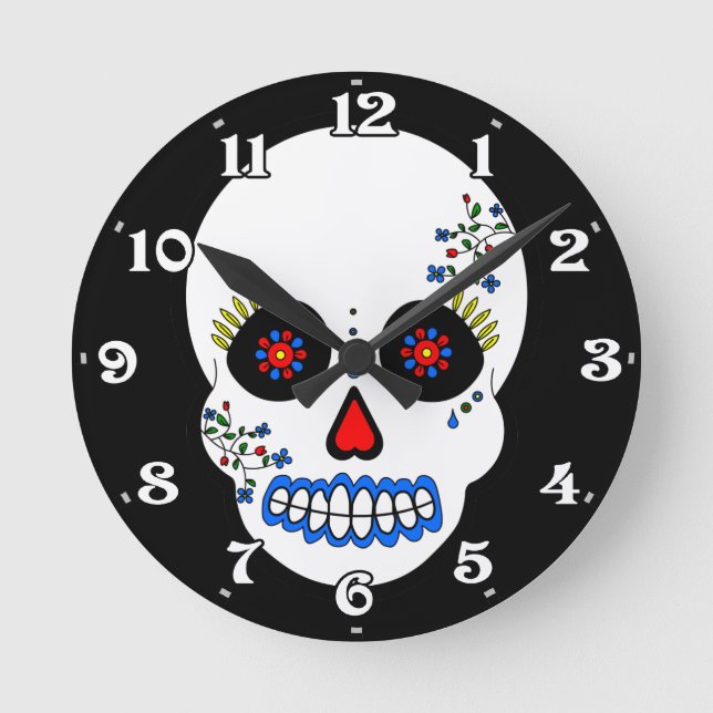 Day of the Dead Skull Wall Clock (Front)