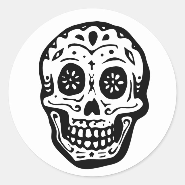 Day Of The Dead Skull-White Classic Round Sticker (Front)