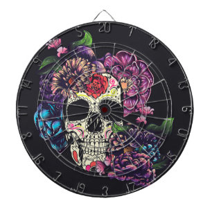 Day of the dead skull with flowers dartboard