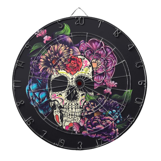 Day of the dead skull with flowers dartboard (Front)