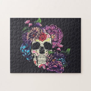 Day of the dead skull with flowers jigsaw puzzle