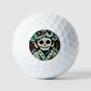 Day of the Dead Skull Woodcut (4) Golf Balls