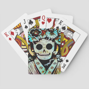 Day of the Dead Skull Woodcut (4) Playing Cards