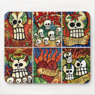 Day of the Dead Skulls / Flaming Heart Mousepad