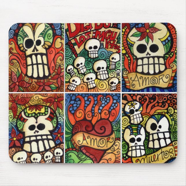 Day of the Dead Skulls / Flaming Heart Mousepad (Front)