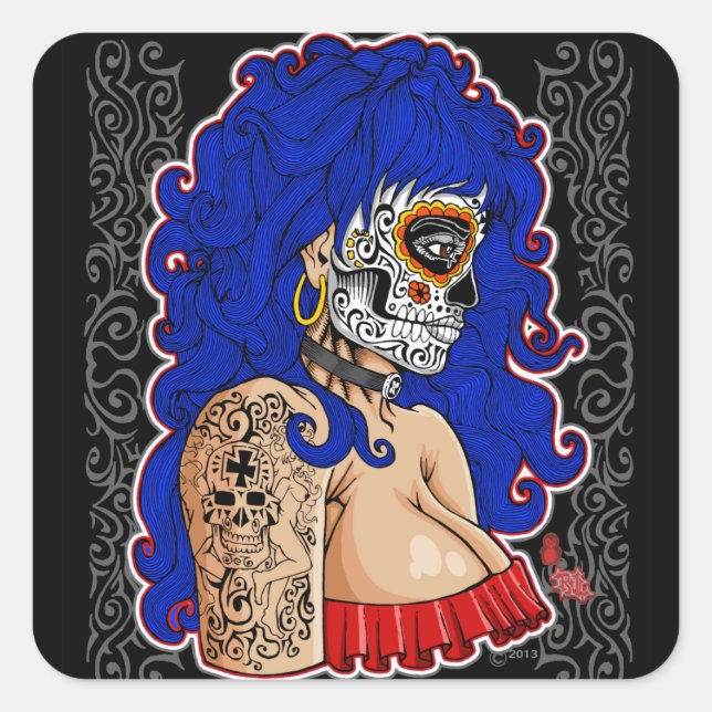 day of the dead sticker woman design (Front)