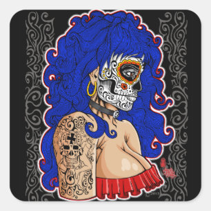 day of the dead sticker woman design