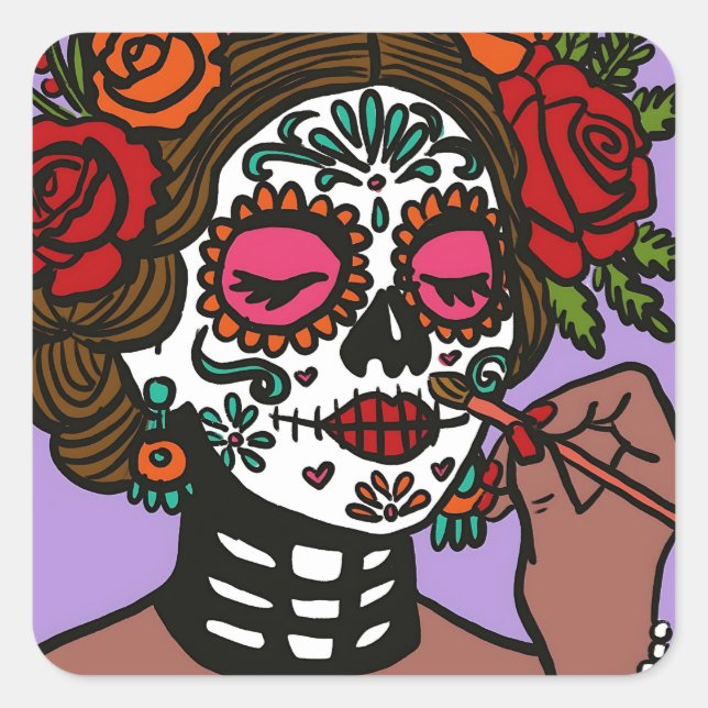 Day of the Dead Stickers Hand Drawn Catrina (Front)