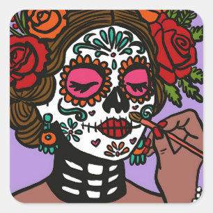 Day of the Dead Stickers Hand Drawn Catrina