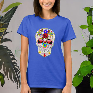 Day of the Dead Style Rose Skull T-Shirt