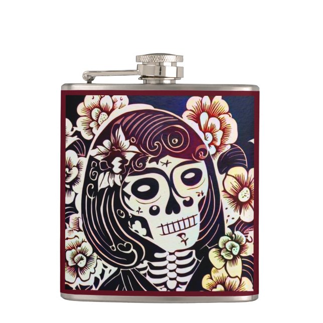 Day of the Dead Sugar Skull 2 Hip Flask (Front)