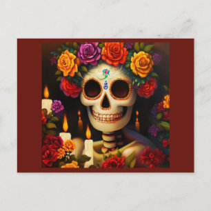 Day of the Dead Sugar Skull 3 Holiday Postcard