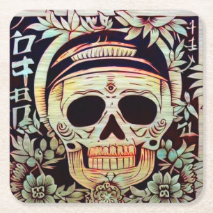 Day of the Dead Sugar Skull 3 Square Paper Coaster