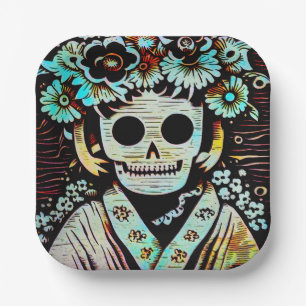 Day of the Dead Sugar Skull 4 Paper Plate