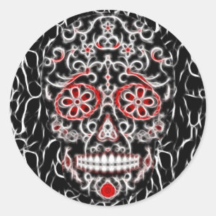 Day of the Dead Sugar Skull - Black, White & Red Classic Round Sticker
