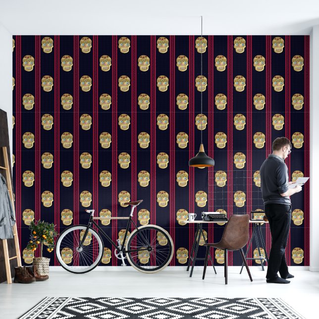 Day of the Dead Sugar Skull (Blonde Presswood) Wallpaper (Living Room)