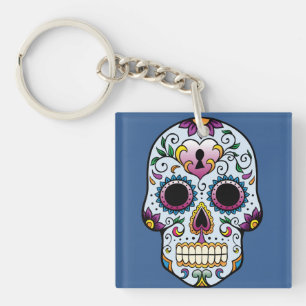Day of the Dead Sugar Skull Blue Keychain