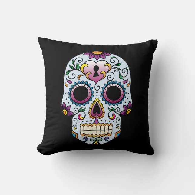 Day of the Dead Sugar Skull Blue Pillow (Front)