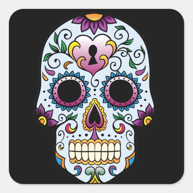 Day of the Dead Sugar Skull Blue Sticker (Front)