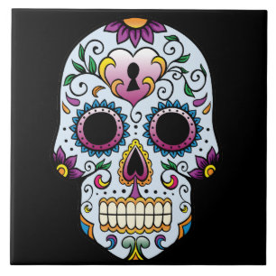 Day of the Dead Sugar Skull Blue Tile