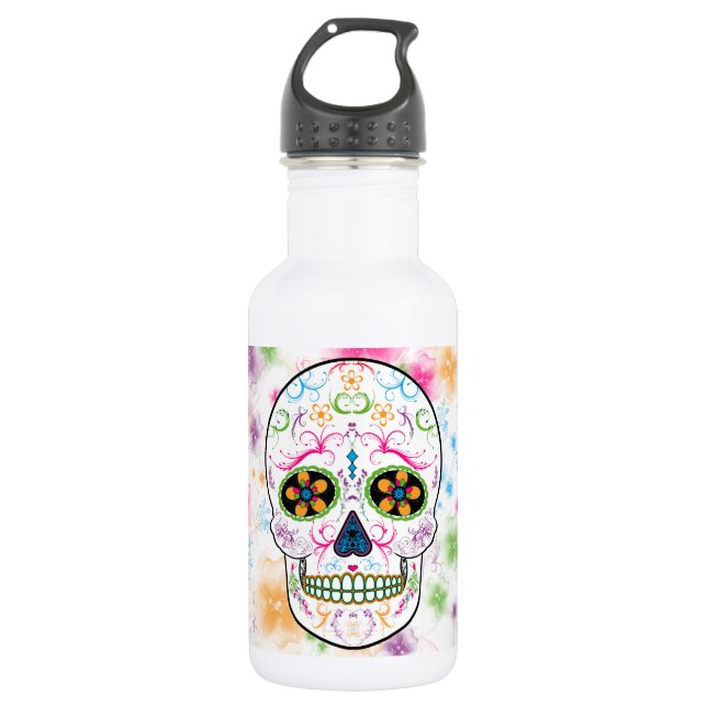 Day of the Dead Sugar Skull - Bright Multi Colour 532 Ml Water Bottle (Front)