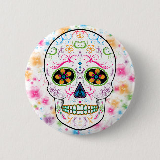 Day of the Dead Sugar Skull - Bright Multi Colour 6 Cm Round Badge