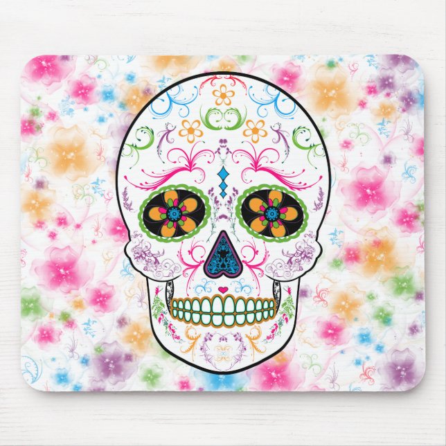 Day of the Dead Sugar Skull - Bright Multi Colour Mouse Mat (Front)