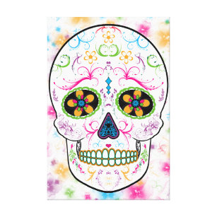 Day of the Dead Sugar Skull - Bright Multi Colours Canvas Print