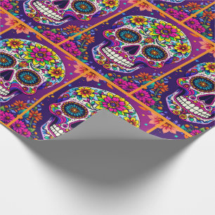 Day of the Dead Sugar Skull Colorful Floral Wrapping Paper