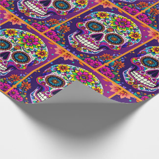 Day of the Dead Sugar Skull Colourful Floral Wrapping Paper