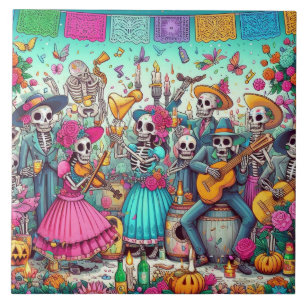 Day of the Dead Sugar Skull  Colourful Trivet Tile