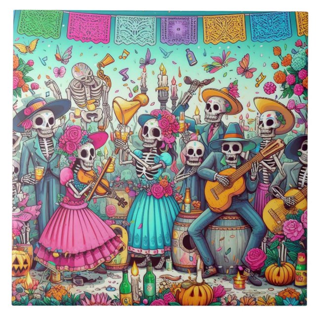 Day of the Dead Sugar Skull  Colourful Trivet Tile (Front)