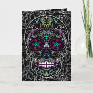 Day of the Dead Sugar Skull - Colourfully Black Card