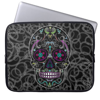 Day of the Dead Sugar Skull - Colourfully Black Laptop Sleeve