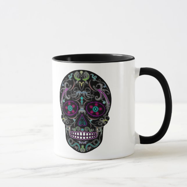 Day of the Dead Sugar Skull - Colourfully Black Mug (Right)
