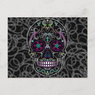 Day of the Dead Sugar Skull - Colourfully Black Postcard