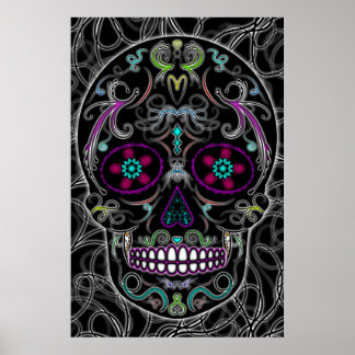 Day of the Dead Sugar Skull - Colourfully Black Poster