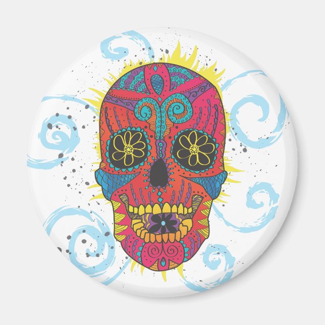 Day of The Dead Sugar Skull Comic Tattoo Design Magnet (Front)