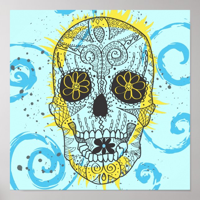 Day of The Dead Sugar Skull Comic Tattoo Design Poster (Front)